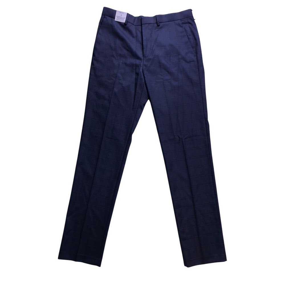 Reaction Kenneth Cole Dress Pants Mens 34x34 Blue Windowpane Stretch Slim Fit